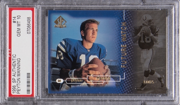 1998 SP Authentic #14 Peyton Manning Rookie Card (#1504/2000) – PSA GEM MT 10